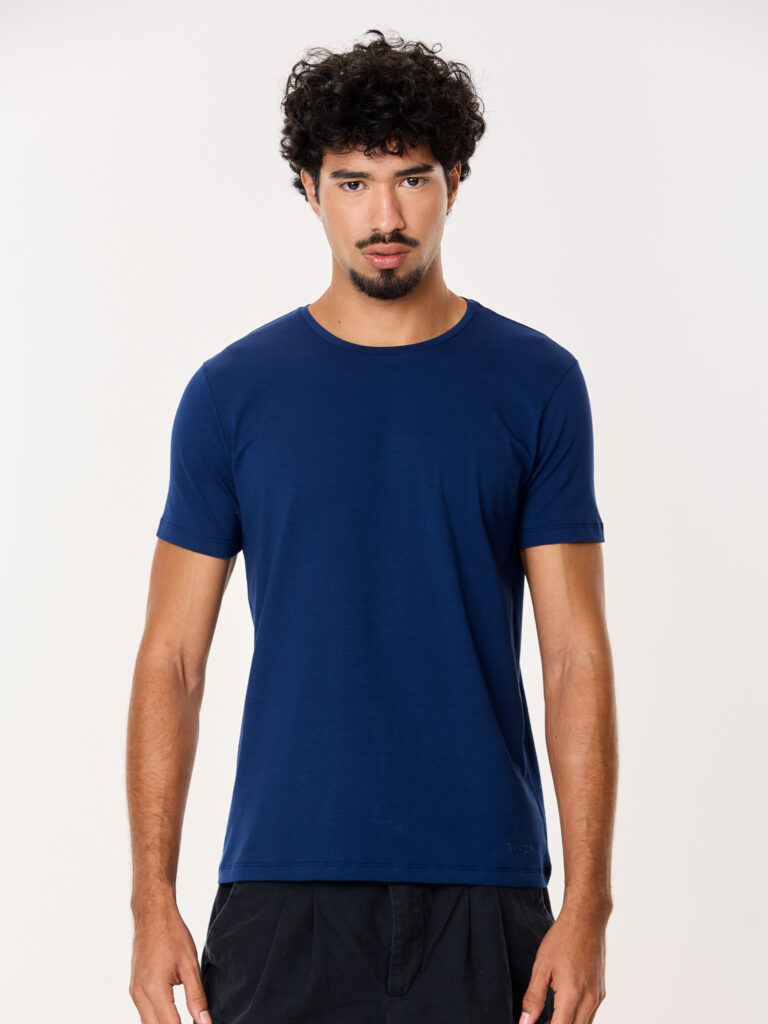 Camiseta Slim Algodão Azul Atlântico